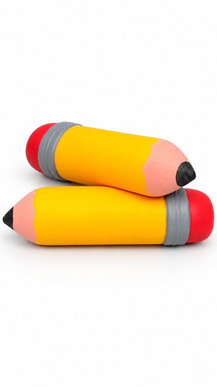 Yellow Pencil Figurine with Red Eraser Home Decor Set of 2